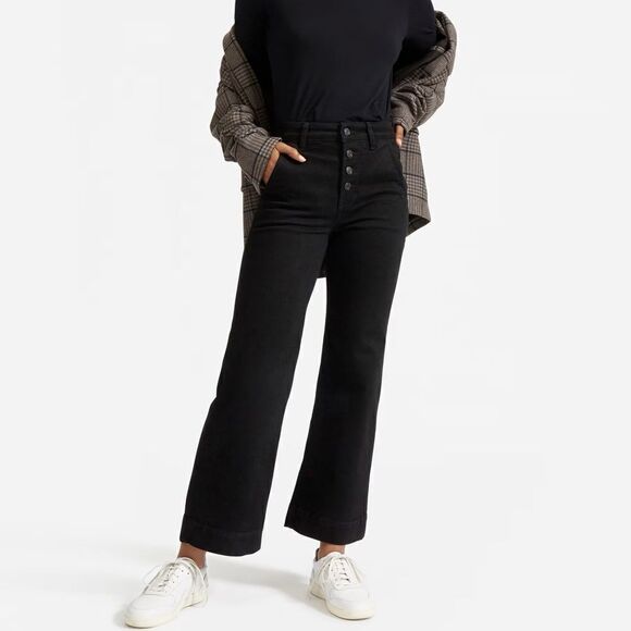 Everlane Button-Fly Wide-Leg Jean - Black Acid Wash - Picture 1 of 8